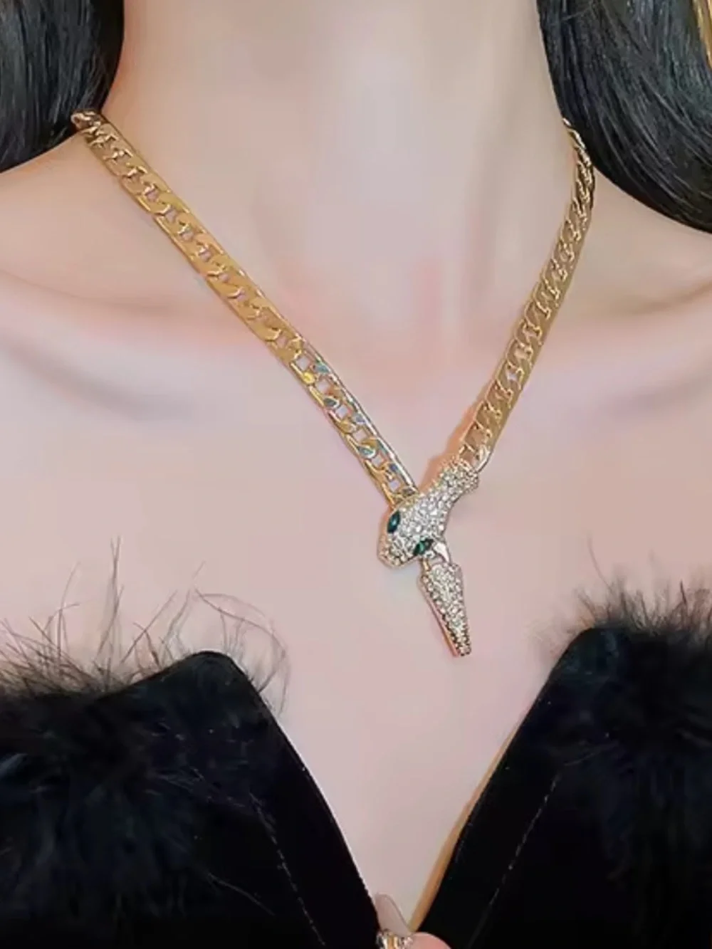 Lux serpentine serpent Gold-Tone Crystal Snake Pendant Necklace - Picture 3 of 5